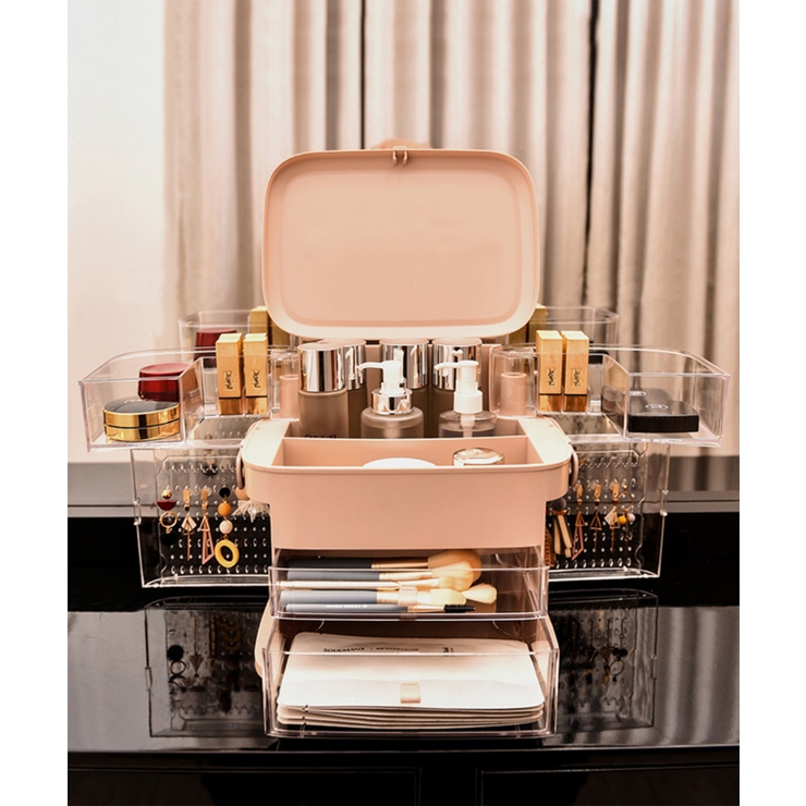 アクセサリー収納付き 大容量 メイクボックス[品番：XT000003733