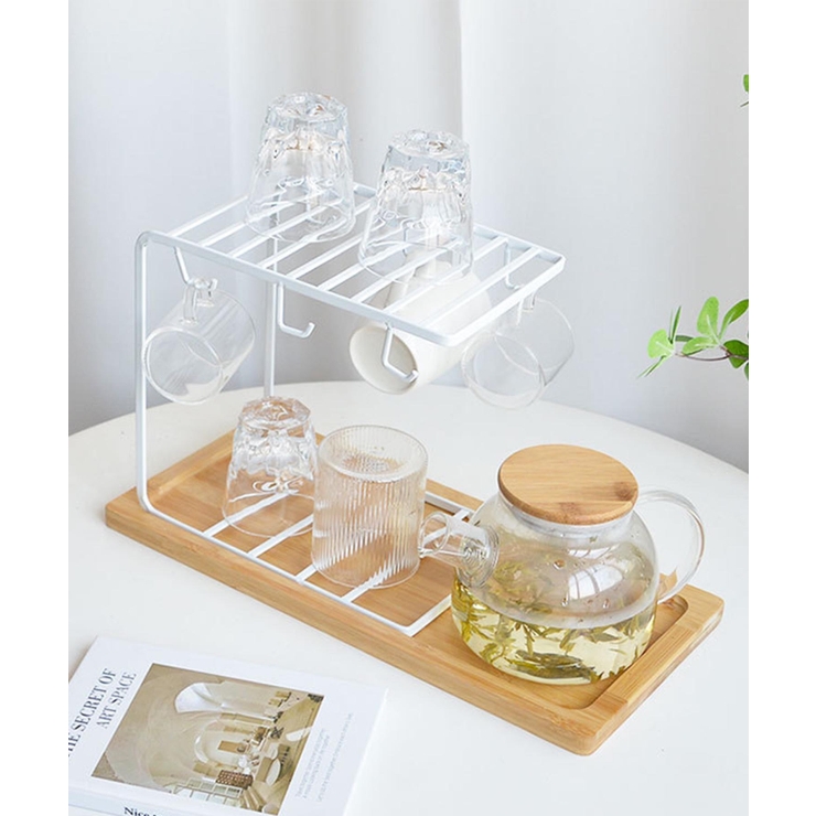 ホワイト | 竹製トレイ付き2段マグカップスタンド | aimoha 