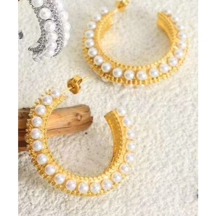 ゴールド | 韓国風魅惑パールのフープピアス | aimoha 