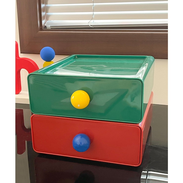 レッド | カラフル 2段引き出し 積み重ね収納ボックス | aimoha 