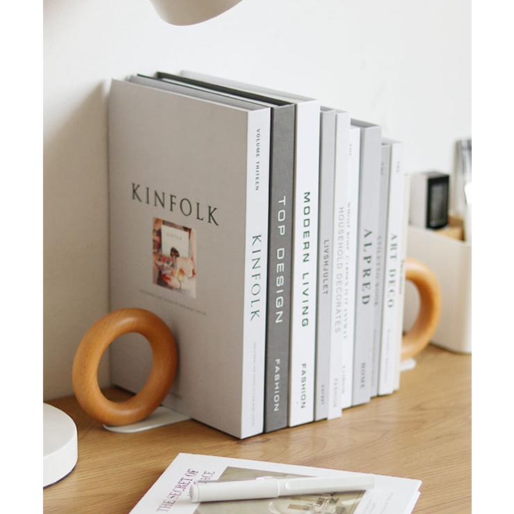 円柱の形をモチーフにしたブックエンド 木製 おしゃれ[品番