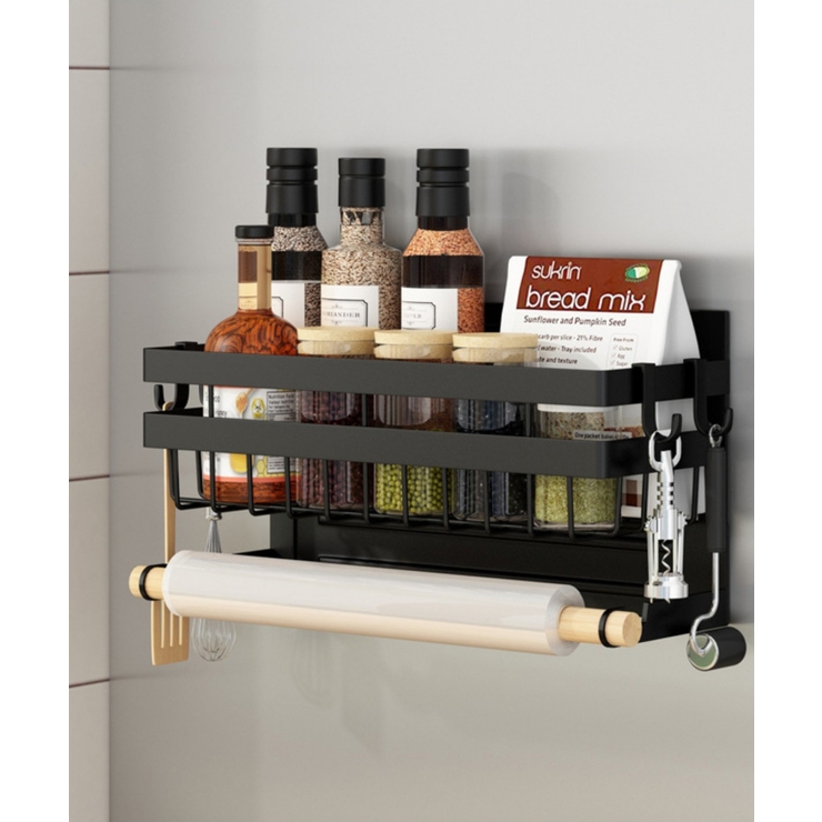 ブラック | 冷蔵庫の壁面をフル活用 マグネット式 キッチン収納ラック S | aimoha 