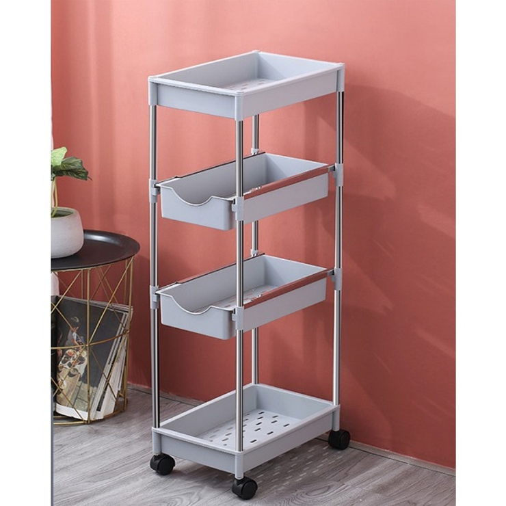 可動式4段引き出し収納ラックカート 可動 キッチンワゴン[品番