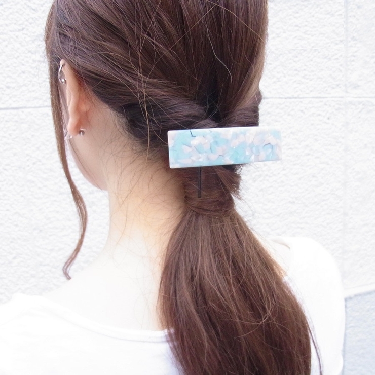ヘアアクセ ロングスクエアマーブルヘアクリップ ブルー[品番