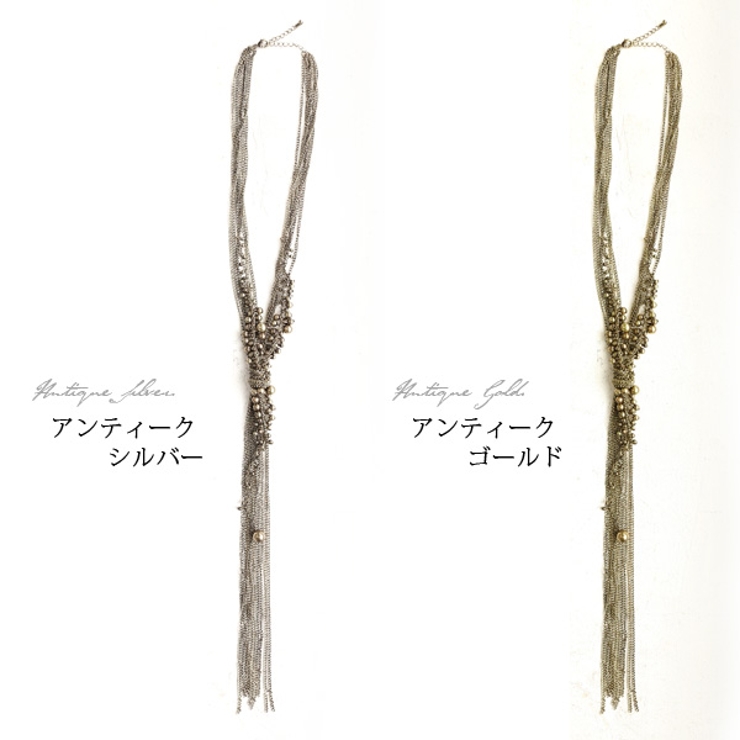 MIXボール＆チェーン結びデザインネックレス[品番：ZX000002223