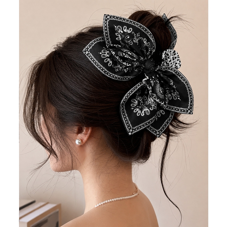 韓国風大きめ髪飾りリボンヘアクリップ 華やかヘアアクセサリー 大人