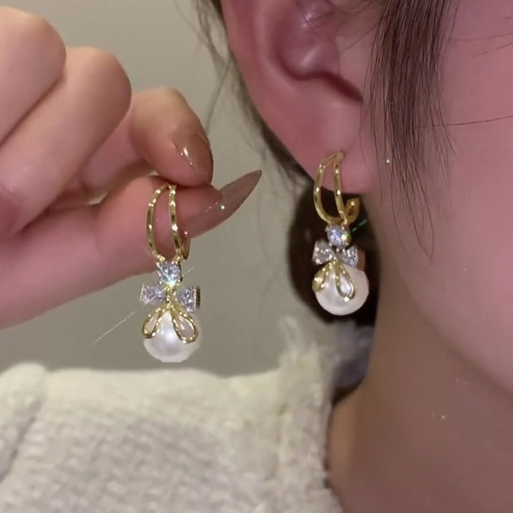 ピアス 韓国 揺れる パールリボンピアス | SUNSHINE CLOSET | 詳細画像1 