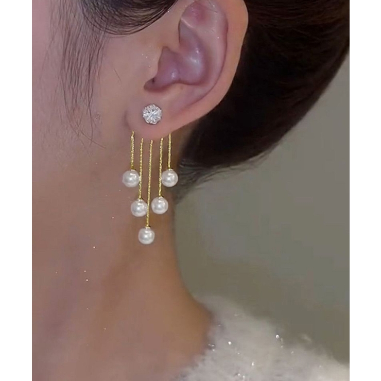 上品パールチェーンピアス韓国風 フリンジアクセサリー 小顔見えフェミニンジュエリ… | SUNSHINE CLOSET | 詳細画像4 