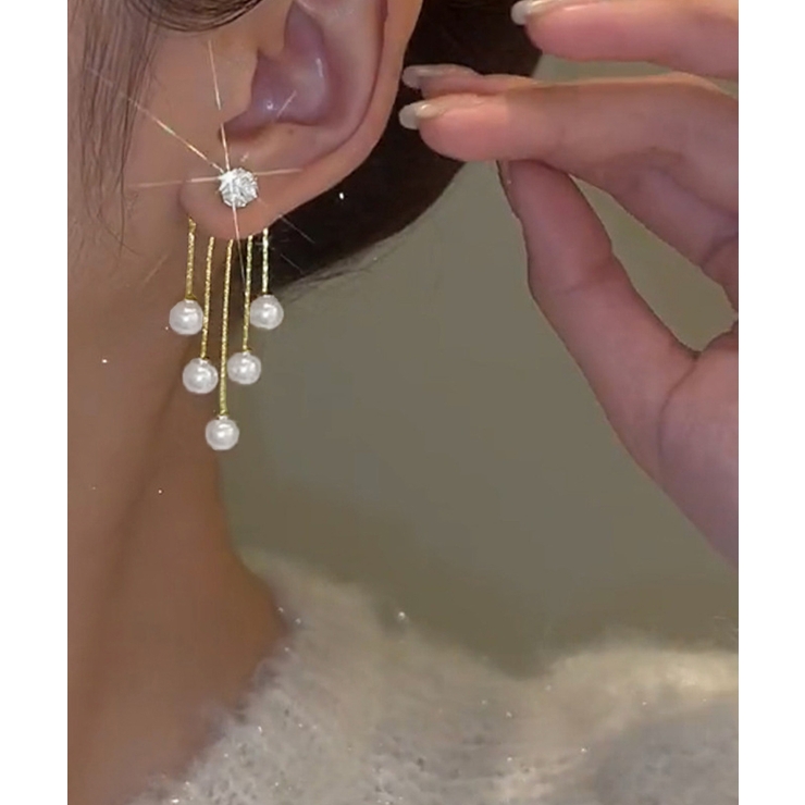 上品パールチェーンピアス韓国風 フリンジアクセサリー 小顔見えフェミニンジュエリ… | SUNSHINE CLOSET | 詳細画像5 