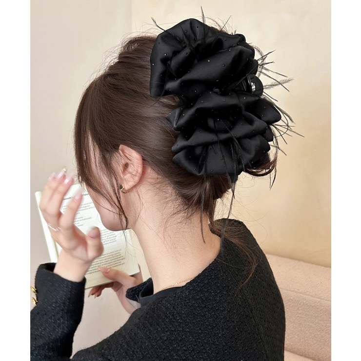 韓国風上品華やかボリュームシュシュ風ヘアクリップ 大人っぽいフリル黒髪飾り キラ… | SUNSHINE CLOSET | 詳細画像3 