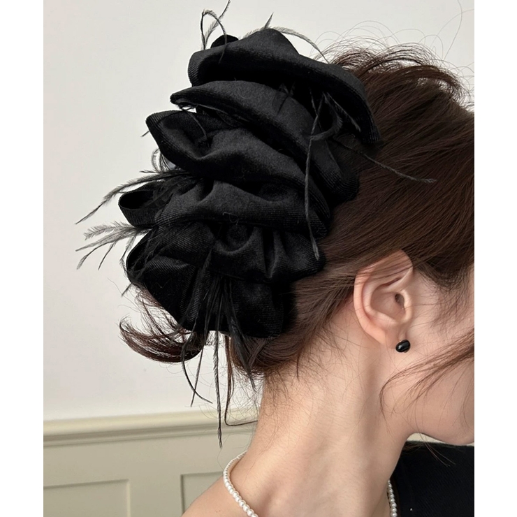 韓国風上品華やかボリュームシュシュ風ヘアクリップ 大人っぽいフリル黒髪飾り キラ… | SUNSHINE CLOSET | 詳細画像7 