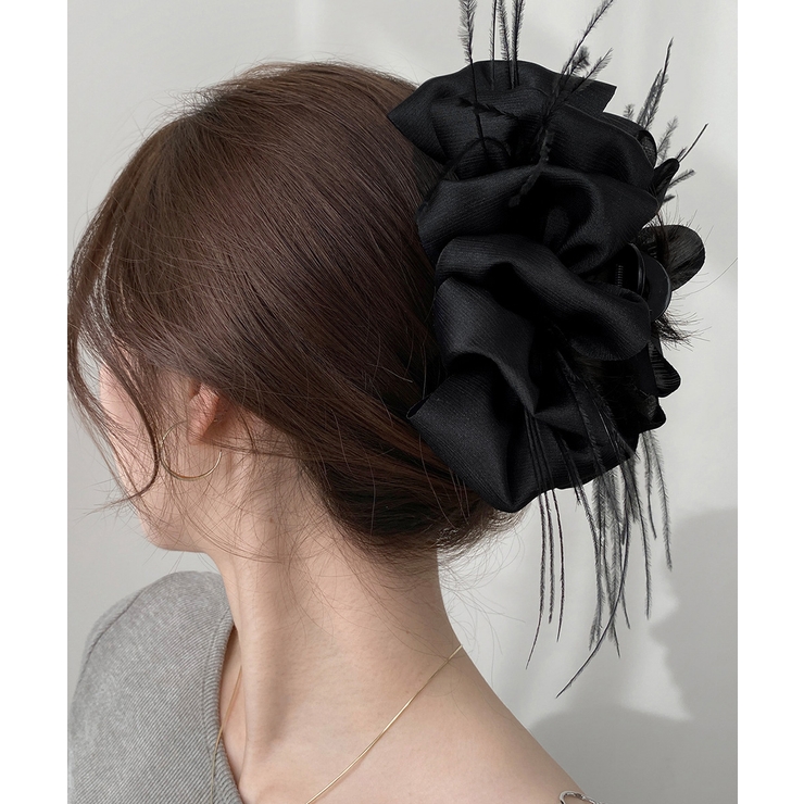 韓国風上品華やかボリュームシュシュ風ヘアクリップ 大人っぽいフリル黒髪飾り キラ… | SUNSHINE CLOSET | 詳細画像8 