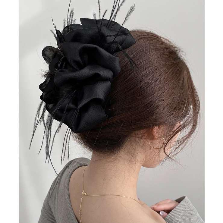 韓国風上品華やかボリュームシュシュ風ヘアクリップ 大人っぽいフリル黒髪飾り キラ… | SUNSHINE CLOSET | 詳細画像9 