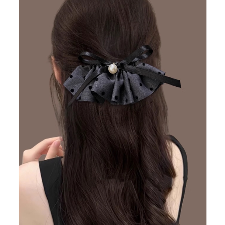 ドット柄 フリルリボン ヘアクリップ上品 | SUNSHINE CLOSET | 詳細画像1 