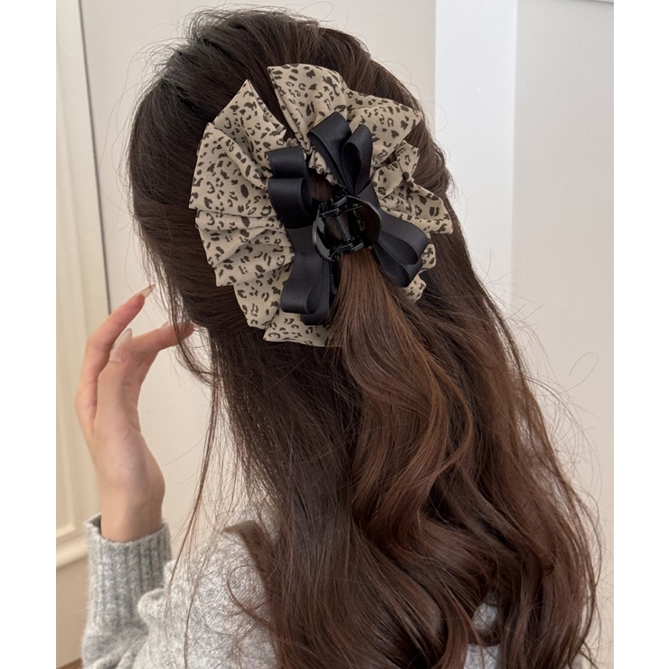 フリルリボン バンスクリップ ヒョウ柄 | SUNSHINE CLOSET | 詳細画像1 