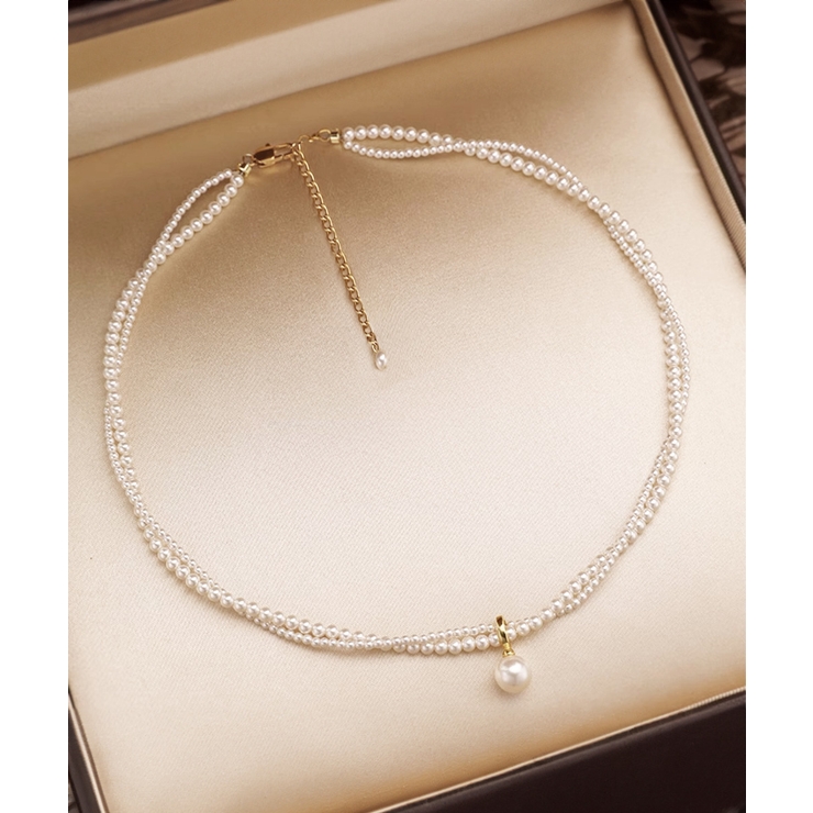 2連パールネックレス 結婚式 重ね付け風[品番：AGCW0006773
