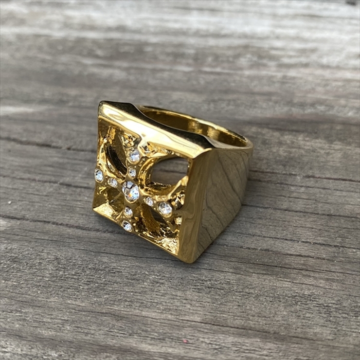 ゴールド×石クリア | リング メンズファッション クロス | Anna Mu JAPAN