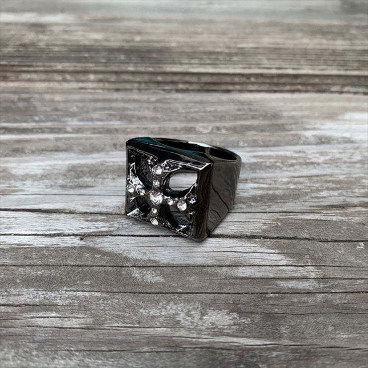 ブラッククローム×石クリア | リング メンズファッション クロス | Anna Mu JAPAN