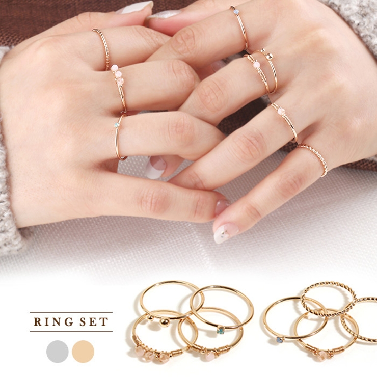 スタイリング自在な華奢デザインのリングが8個セットになったお得なアイテム | aquagarage | 詳細画像1 