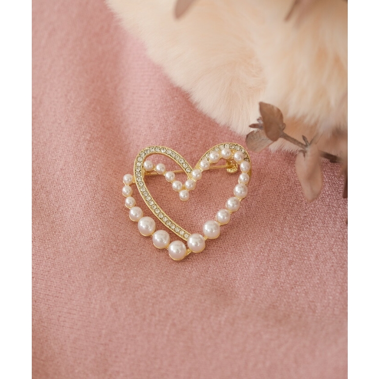 重なった2つのハートが華やかなパールハートブローチ | aquagarage | 詳細画像8 