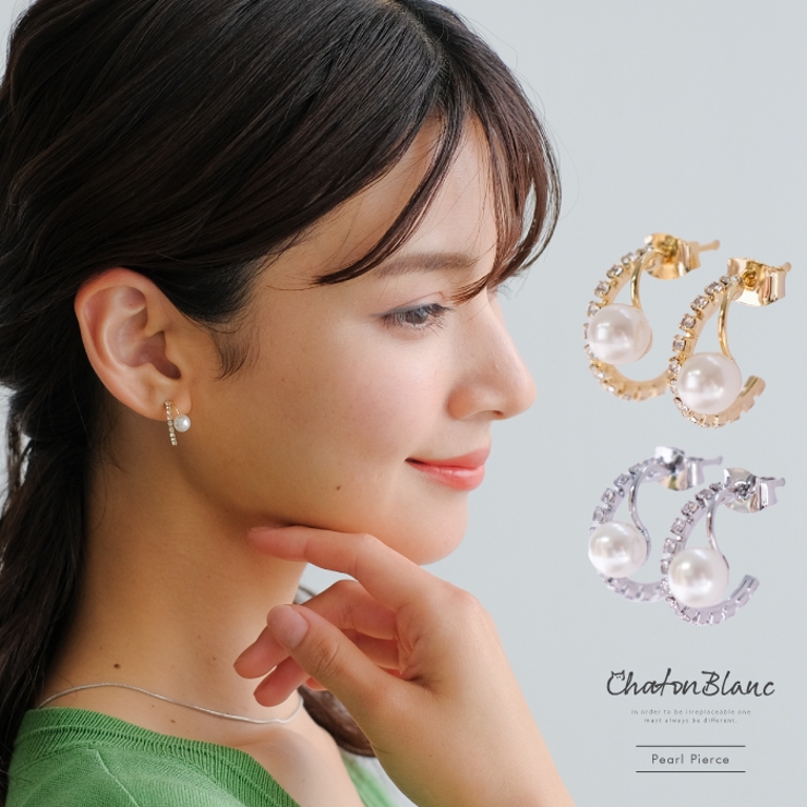 耳元に上品な華やかさを添えるパール2連風フープピアス | aquagarage | 詳細画像1 