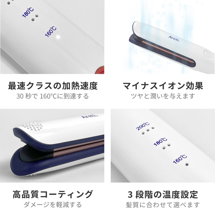 Areti(アレティ)ヘアアイロン2WAYU型ストレートカールプロ仕様ホワイトi18010WH