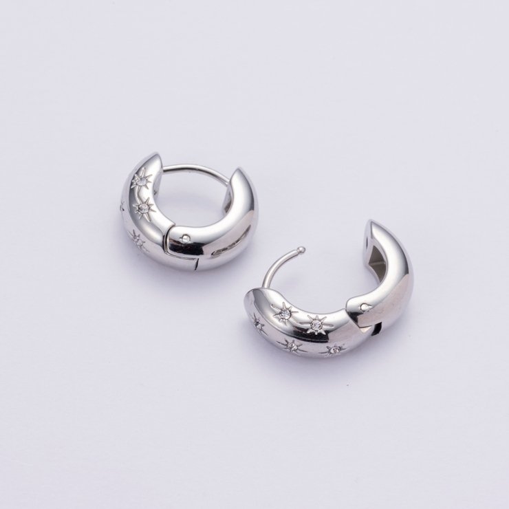 SILVER | スパークビジューフープピアス | 4quince