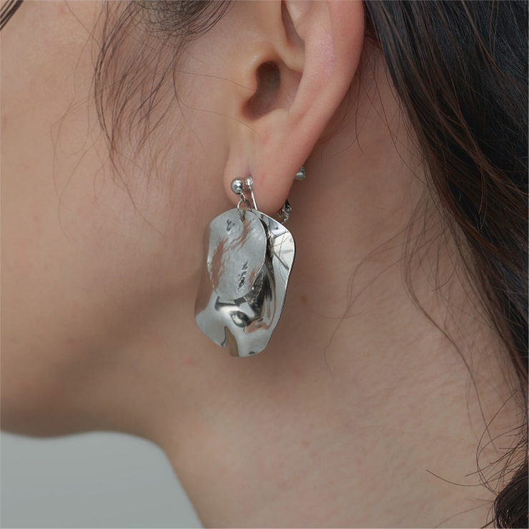 SILVER | ダブルラウンドプレートイヤリング | 4quince