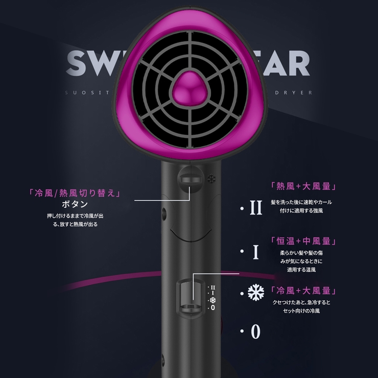 大風量 マイナスイオンドライヤー 速乾ヘアドライヤー | Aleh Te’enah | 詳細画像14 