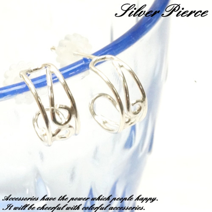 シルバー線をくるんと丸めた曲線が美しいＧ型ピアス e068 アクセサリー | YUKATANゆかたん | 詳細画像1 