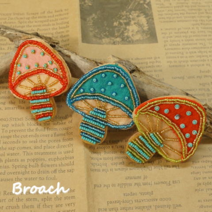 きらきら可愛らしいキノコのブローチ【安全ピン クリップ】  | YUKATANゆかたん | 詳細画像1 