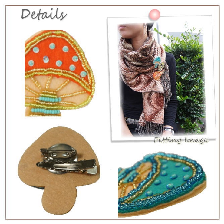 きらきら可愛らしいキノコのブローチ【安全ピン クリップ】  | YUKATANゆかたん | 詳細画像3 