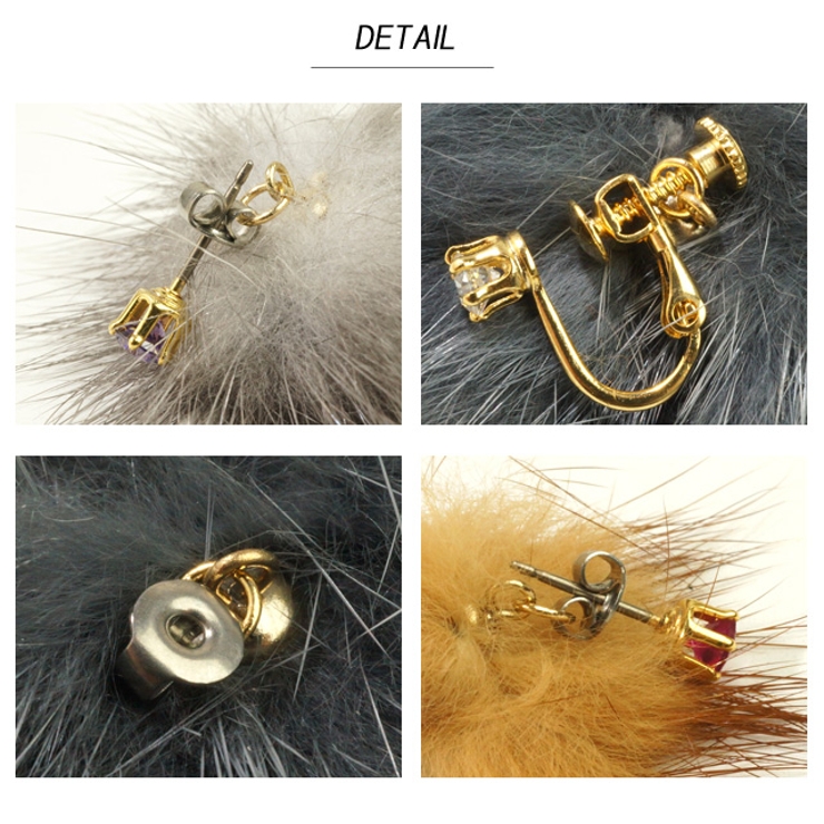 ミンクファーバックキャッチ ピアス イヤリング[品番：YUKA0005983
