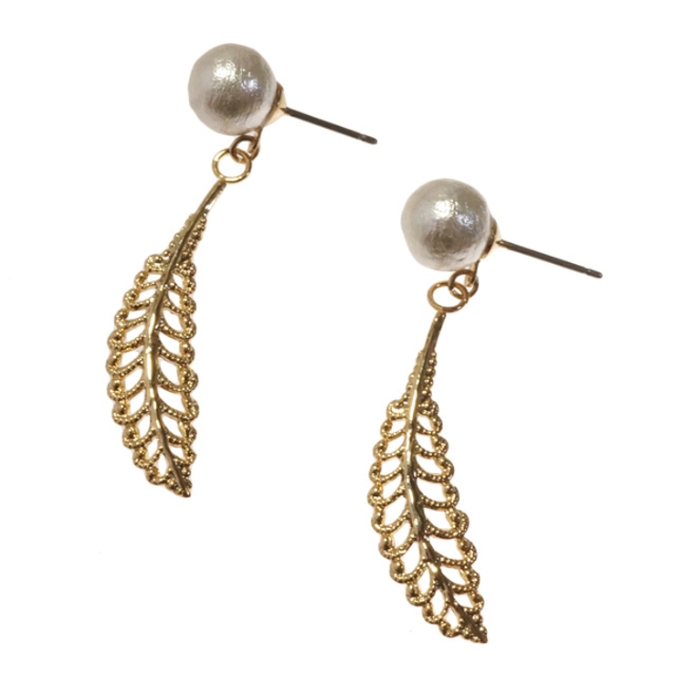 レディースピアス コットンパール フェザー | YUKATANゆかたん | 詳細画像2 