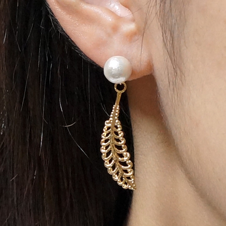 レディースピアス コットンパール フェザー | YUKATANゆかたん | 詳細画像4 