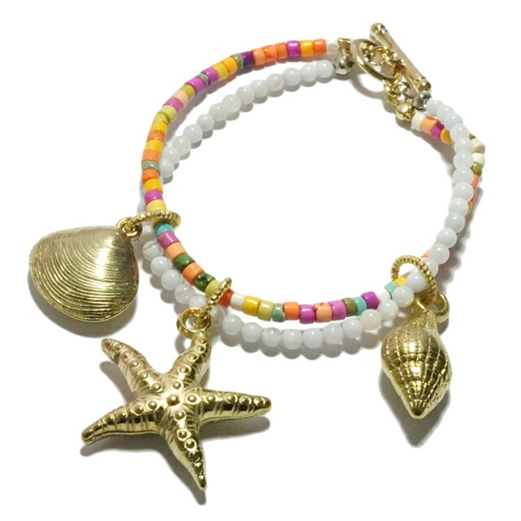 ブレスレット カラフル ポップ ブルーレース 貝殻 ヒトデ シェル レインボー | YUKATANゆかたん | 詳細画像3 