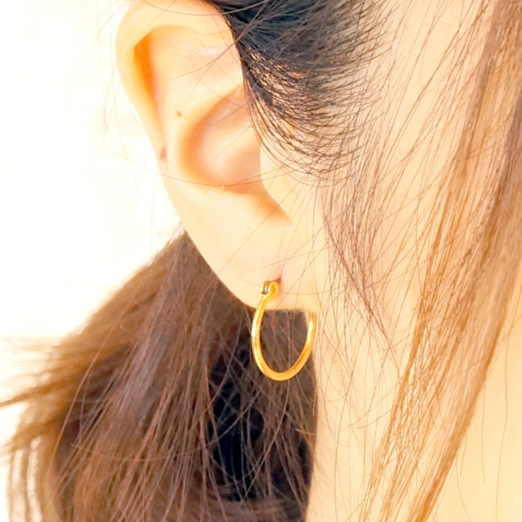 レディースピアスメンズピアスワンタッチフープピアスクロッシングゴールドチタンピアスユニセックス男女兼用幅1.4mm【ZKFA_DL】