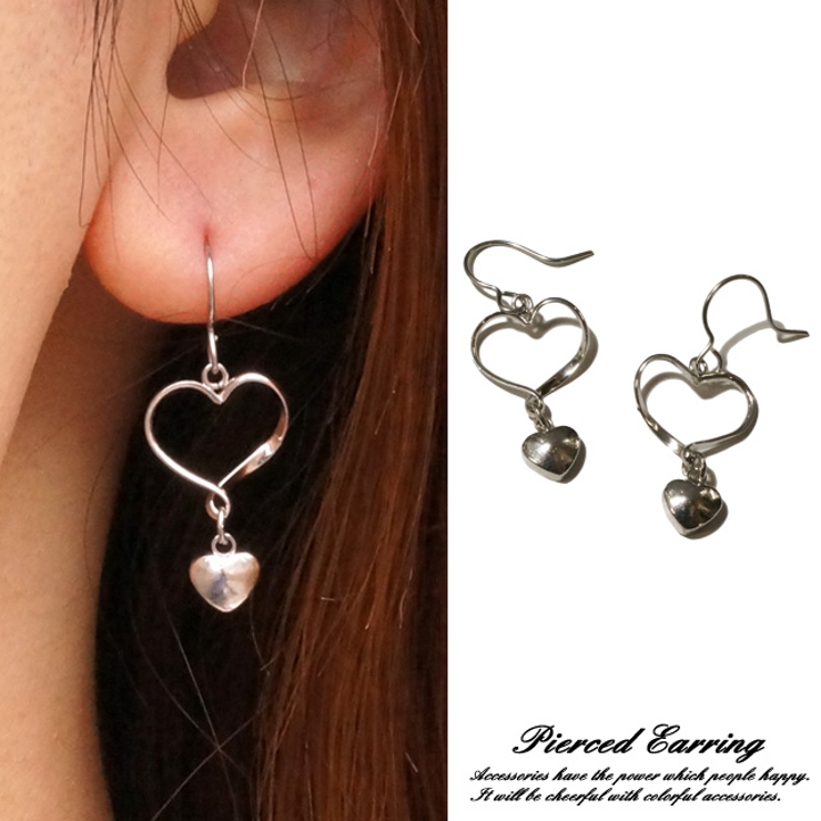 フックピアス ハート オープンハート 2連 レディースピアス[品番  