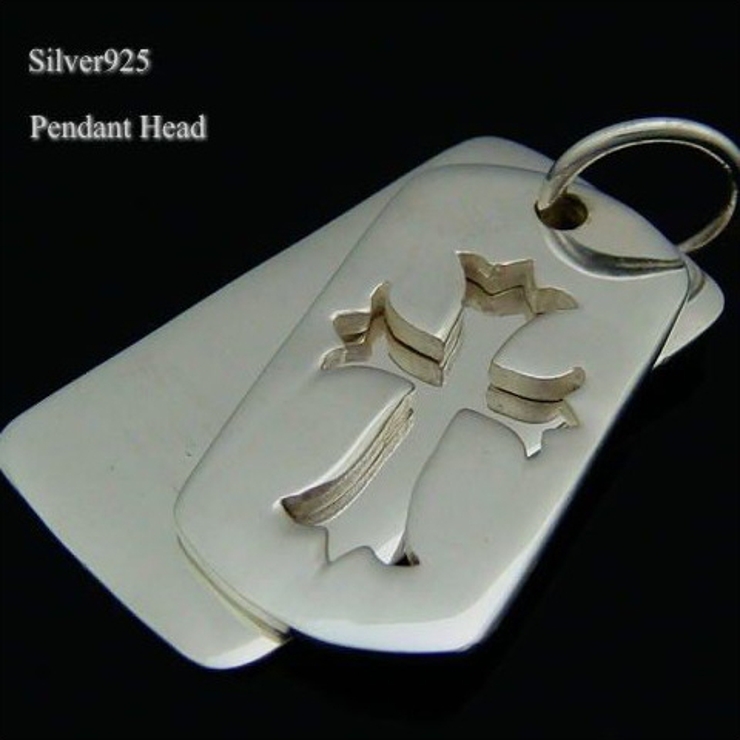 シルバー925 プレーンとクロスにくりぬかれたプレートの2枚組ペンダントトップ … | laplateriashu  | 詳細画像1 