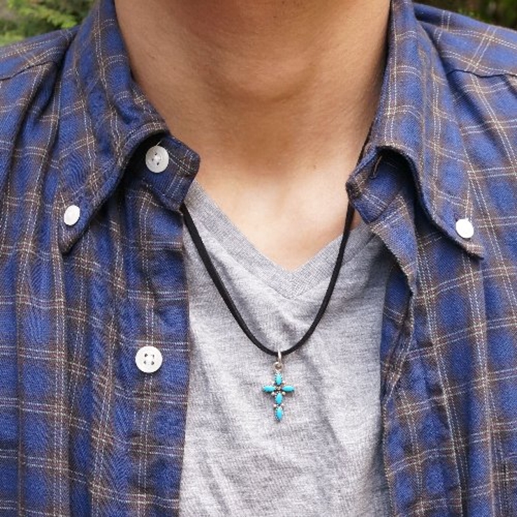 シルバー925 クロスをモチーフにした青い石付きペンダントトップ アクセサリー | laplateriashu  | 詳細画像3 