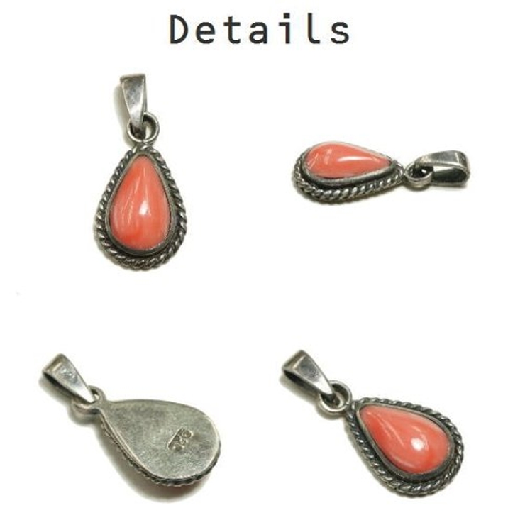シルバー925 ネイティブ系雫型ピンクの石付きペンダントトップ 【シルバー製 | laplateriashu  | 詳細画像2 