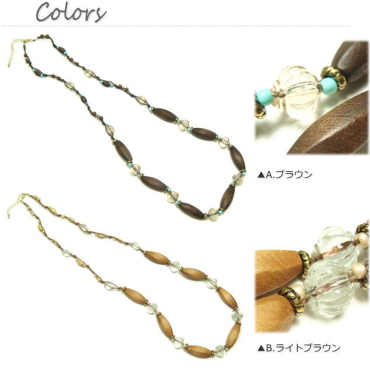 ウッドとクリスタルのパーツの組み合わせが絶妙なロングネックレス【レディースネック… | YUKATANゆかたん | 詳細画像2 
