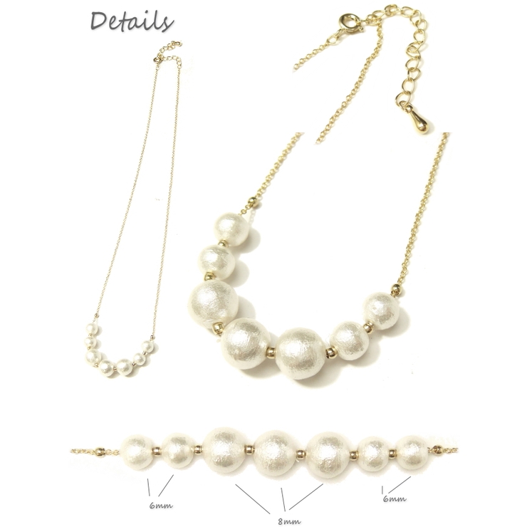 ちょっと小さめ8mm球と6mm球のコットンパールを使ったエレガントネックレス 【… | YUKATANゆかたん | 詳細画像3 