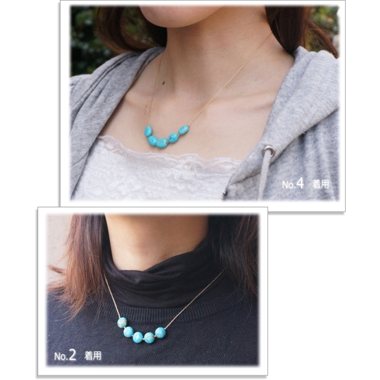 ターコイズビーズネックレスとペンダントセット 全12種類 いろいろなターコイズビーズの5粒チェーンネックレス