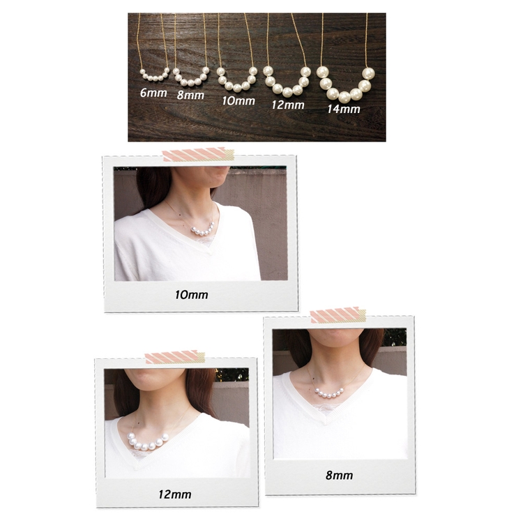 直径6mm、8mm、10mm、12mm、14mmから選べる7粒アクリルパールのチェーンネックレス【レディースアクセサリーパールロングネックレス】【10P19Jun15】