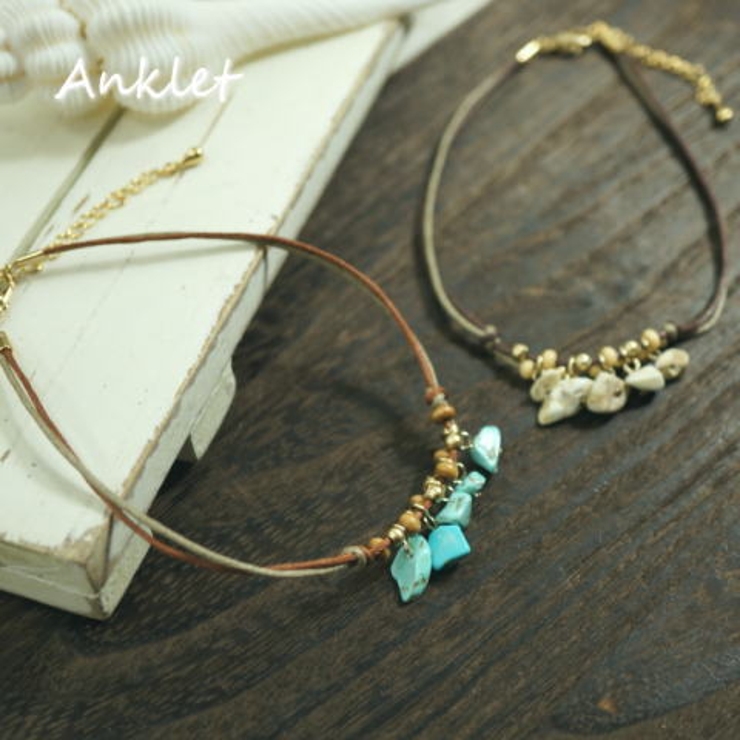 さざれ風のターコイズブルー＆ホワイトが夏らしいのストーン調アンクレット 【レディ… | YUKATANゆかたん | 詳細画像1 