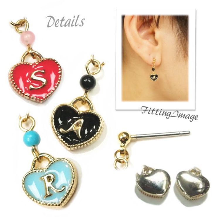 ポップなカラーのハートイニシャルスタッドピアス【アルファベット レディースピアス… | YUKATANゆかたん | 詳細画像5 