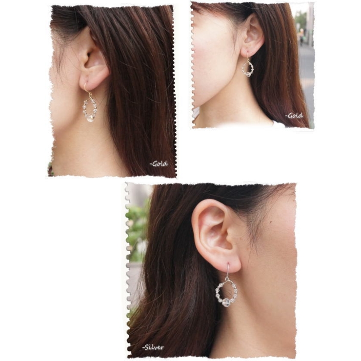 直径6mmのガラスビーズを中心に輪っかになった涼しげ樹脂フックピアス | YUKATANゆかたん | 詳細画像3 