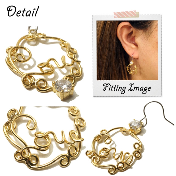 筆記体でLOVEと書かれたモチーフがキュートなフックピアス【イニシャル サージカ… | YUKATANゆかたん | 詳細画像3 