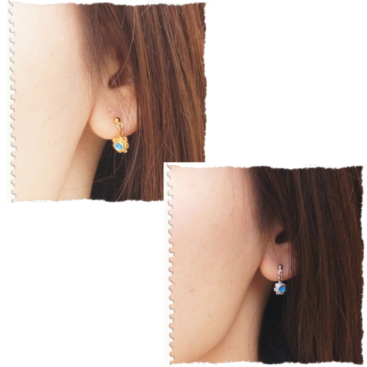 レトロな雰囲気のお花にブルーカラーがアクセント サガリ スタッドピアス♪ | YUKATANゆかたん | 詳細画像4 